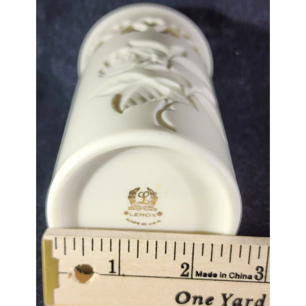 Vintage ~ Lenox Intaglio Rose Pierced Hearts Vase with Gold trim/stamp. Made USA